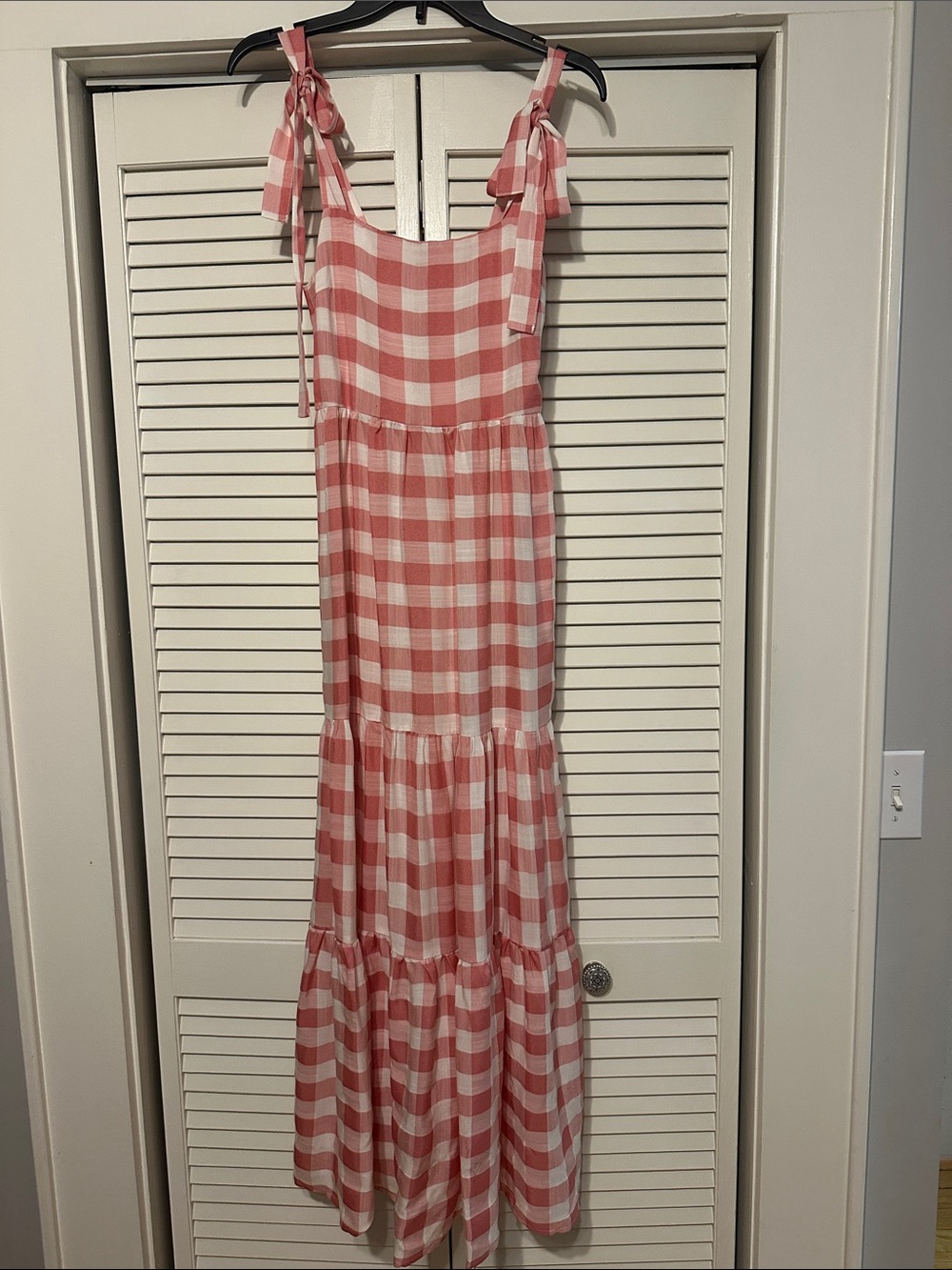 Pink Gingham Tie-Shoulder Maxi Dress